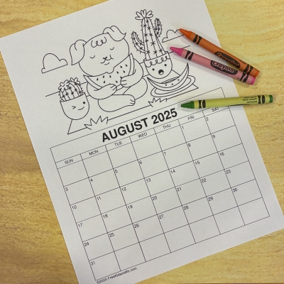 2025 August Calendar for kids to color