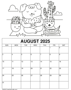 Printable 2025 August calendar