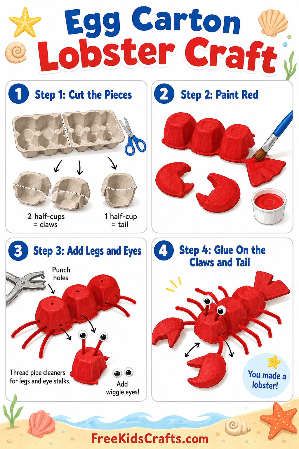 Beachy lobster craft tutorial for kids

