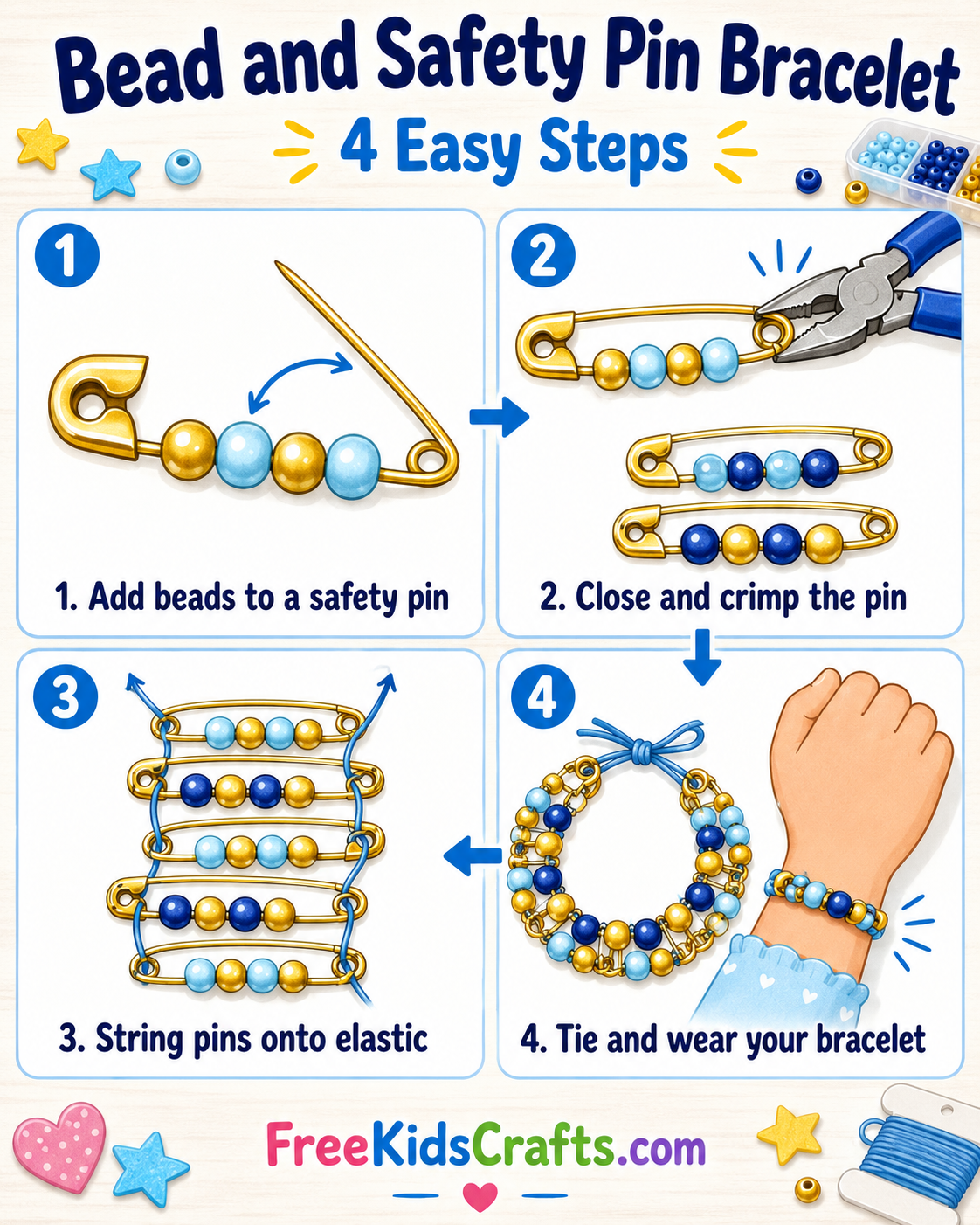 Bead and safety pin bracelet tutorial