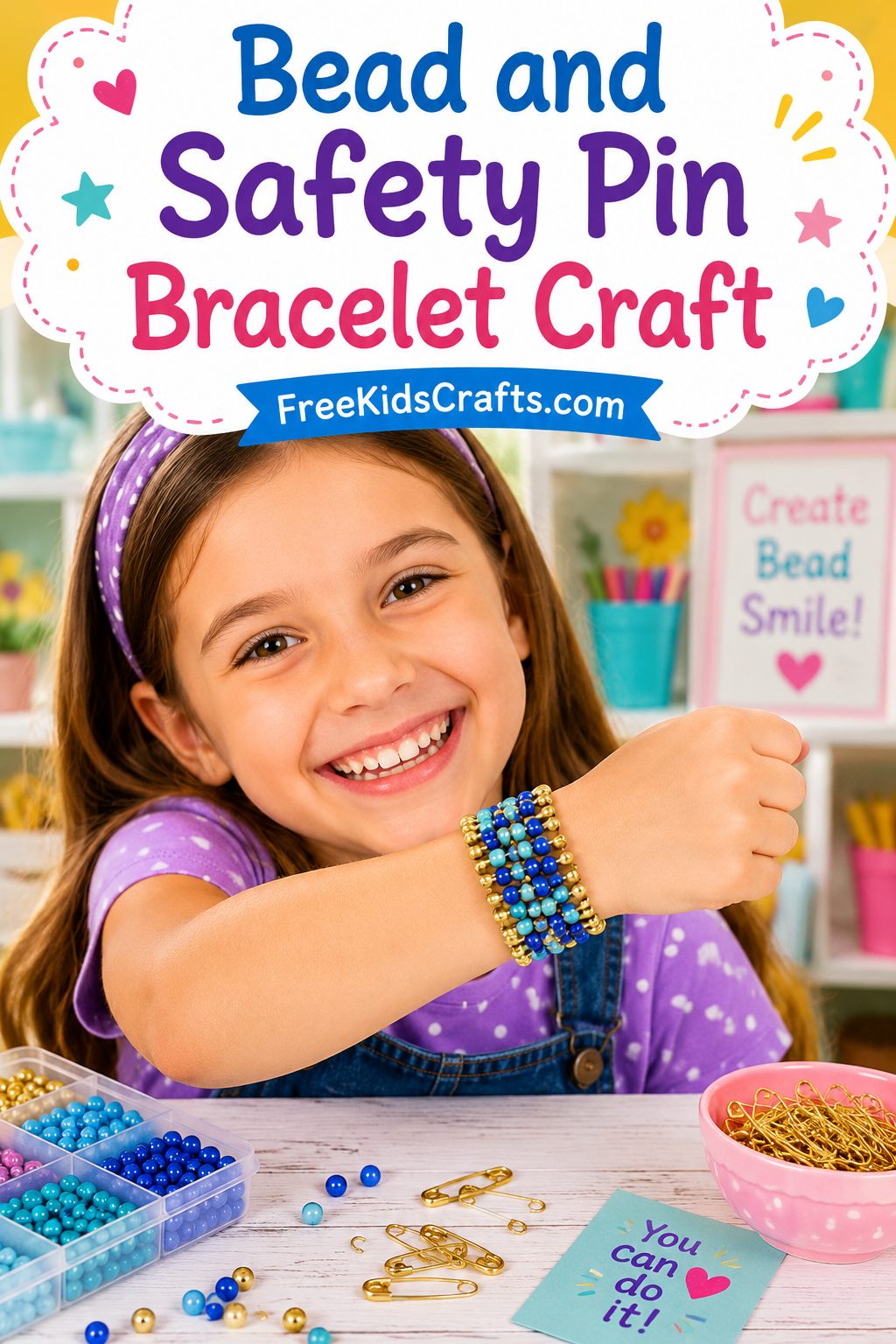 Bead and Safety Pin Bracelet Craft