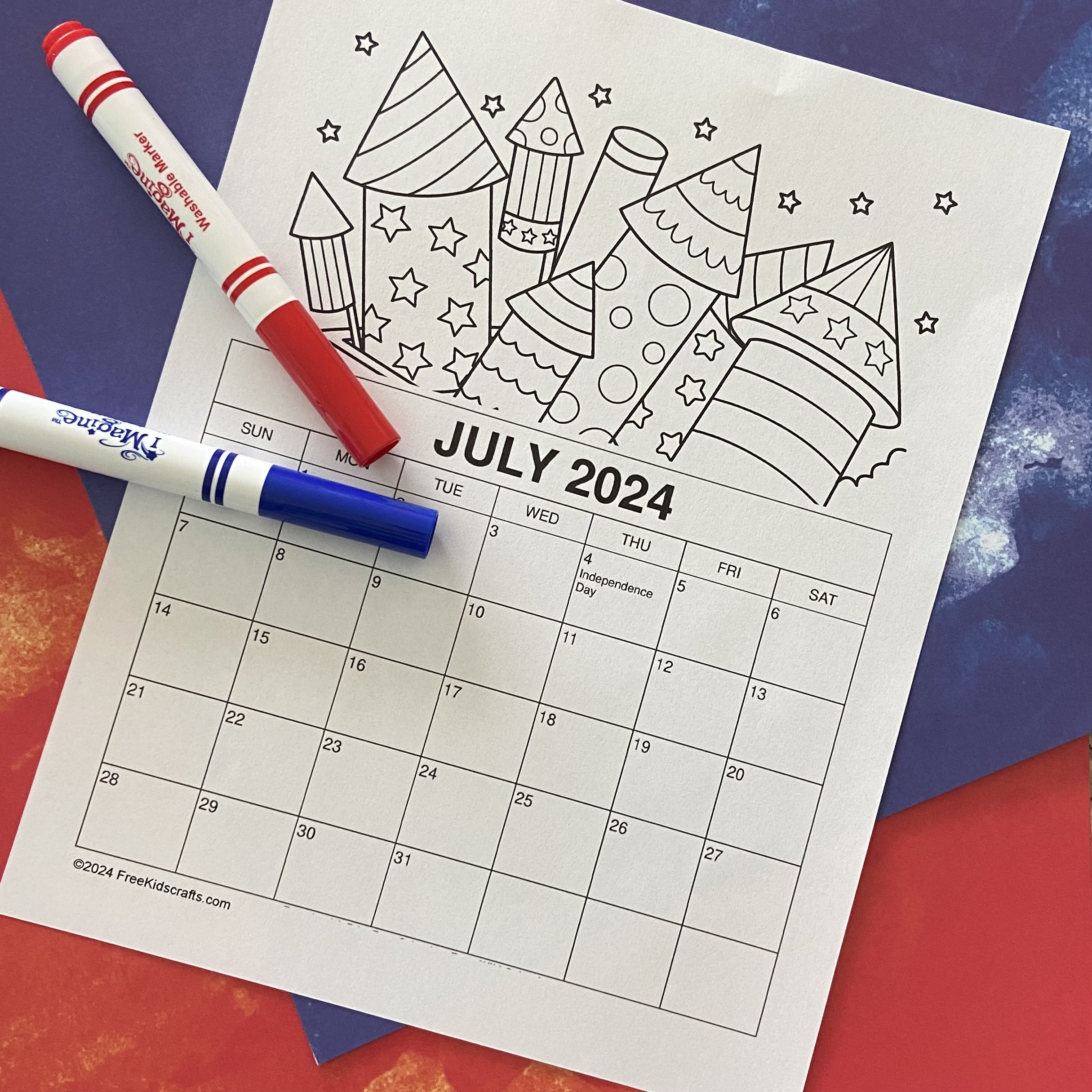 July 2024 Kids coloring calendar