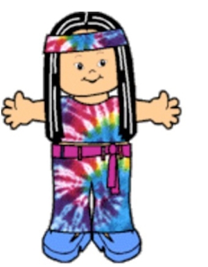 Printable tie dye paper doll for children