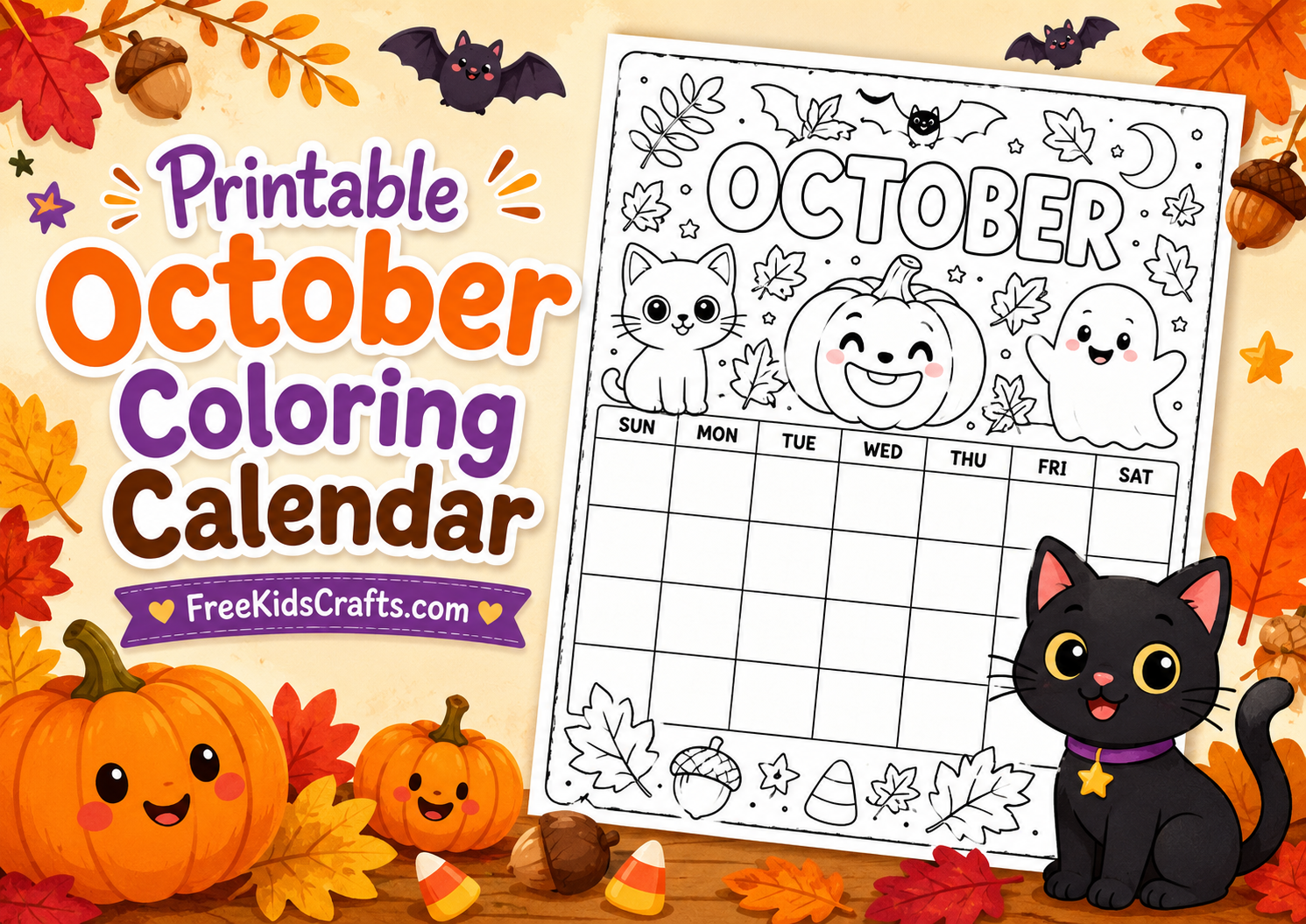 Printable October Coloring Calendar
