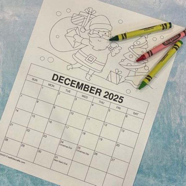 Printable December Coloring Calendar