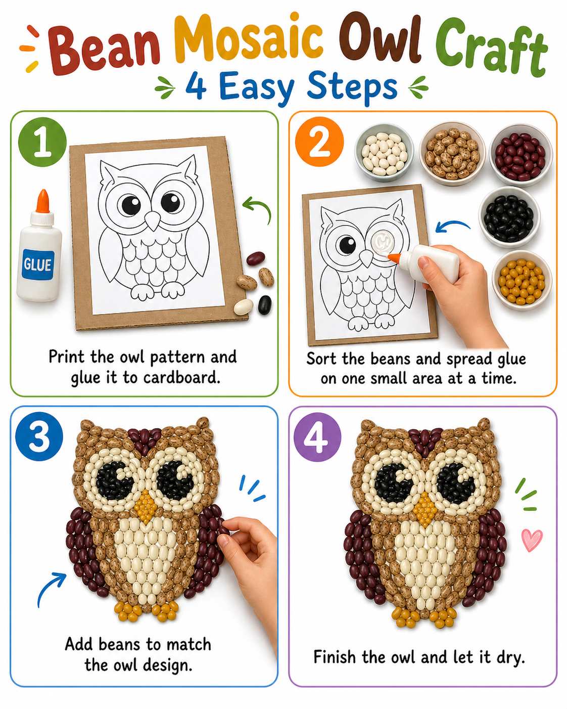 Bean mosaic owl craft guide