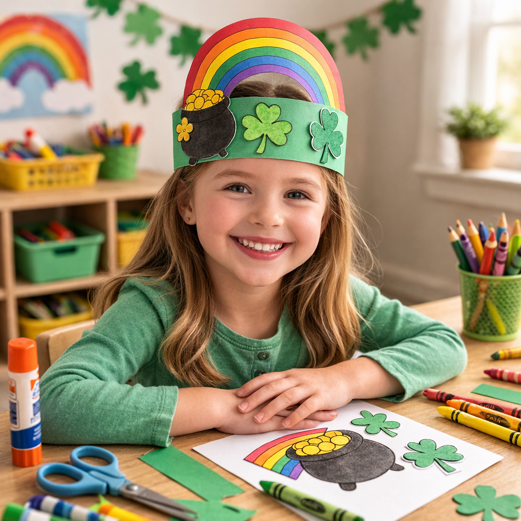 girl wearing festive st patricks day hate with rainbow