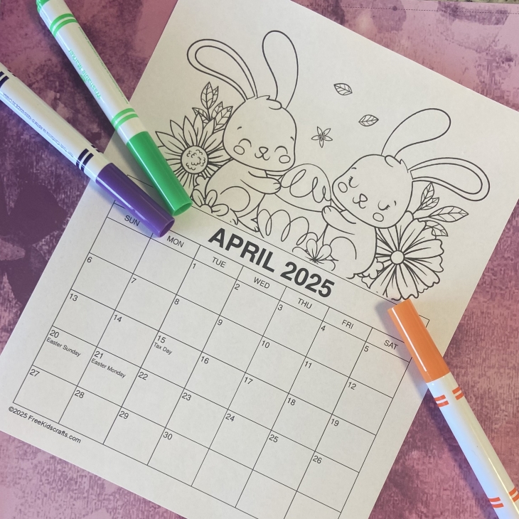 Printable April Coloring Calendar