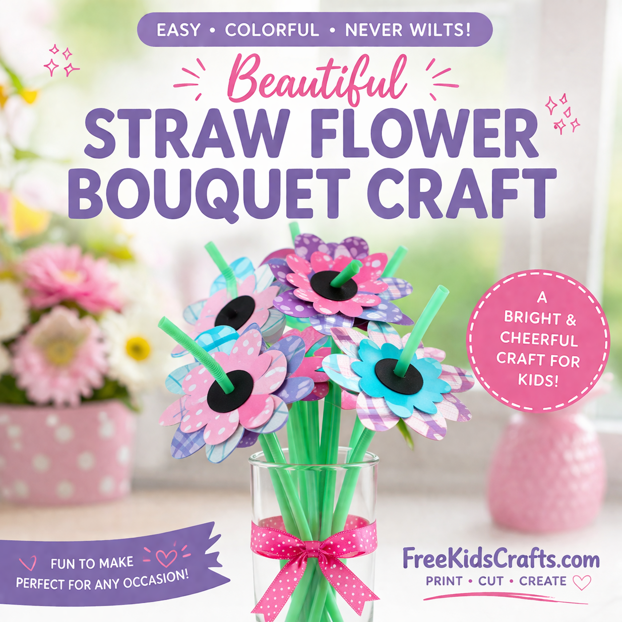 Bright straw flower bouquet craft