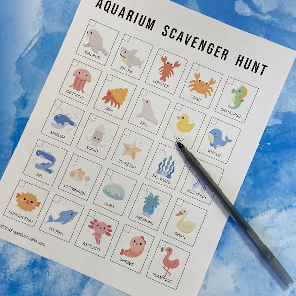 Aquarium Scavenger Hunt for kids of all ages