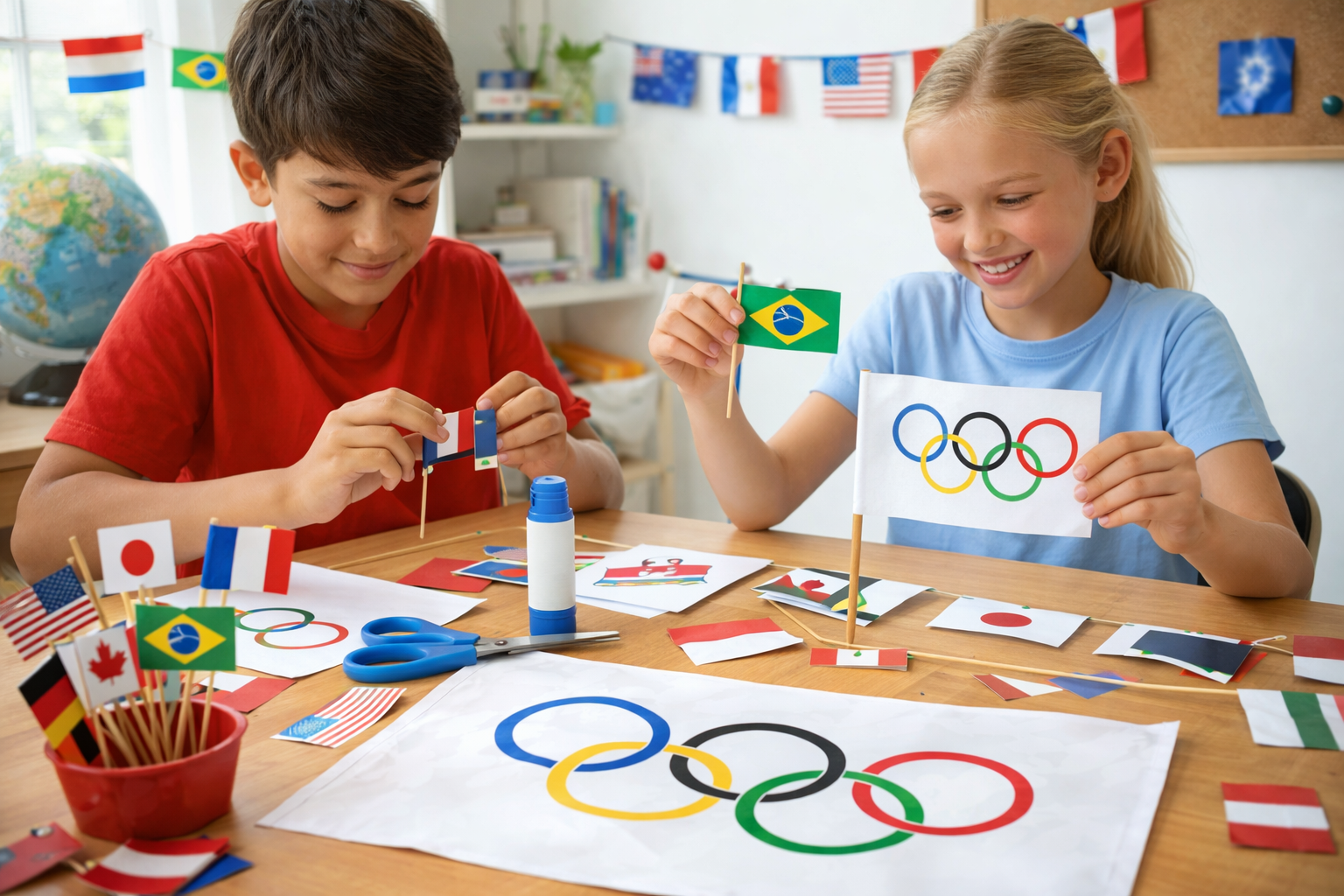 kids making olympic flag crafts
