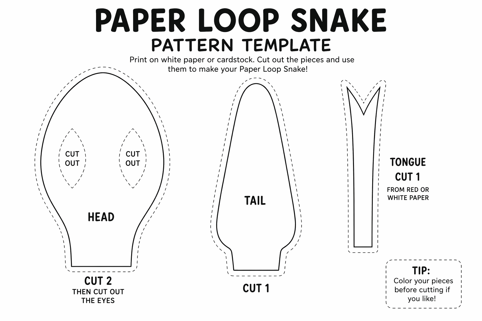 Paper loop snake craft template