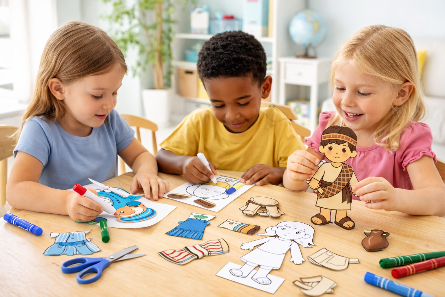 kids making the playtime paper dolls