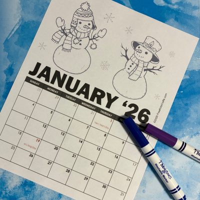 January 2026 January Coloring Calendar for kids