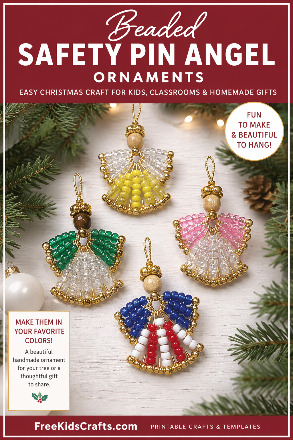 Beaded safety pin angel ornament