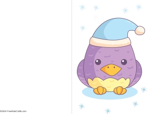 Cheerful purple winter card for kids to make