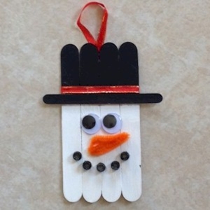 Snowman ornament made out of Craft Sticks