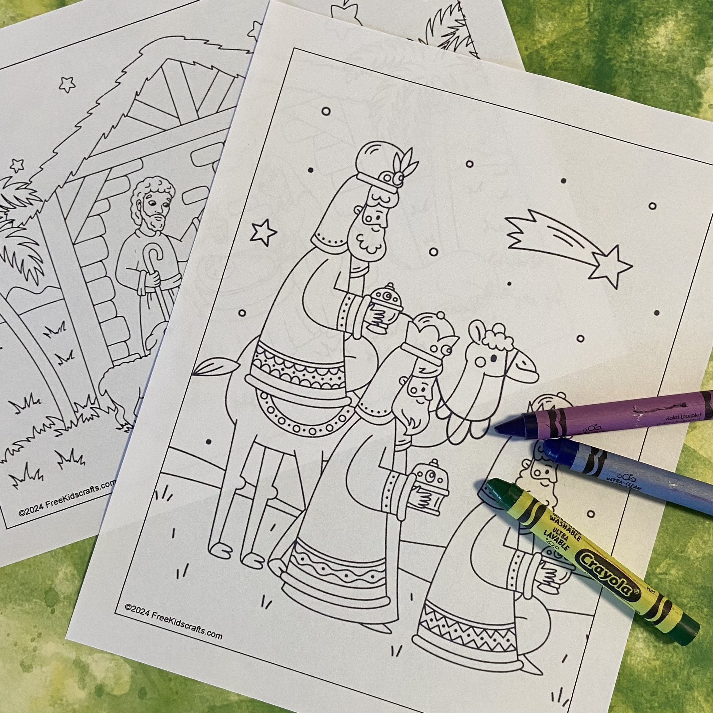 Coloring page Nativity scene with wisemen for children