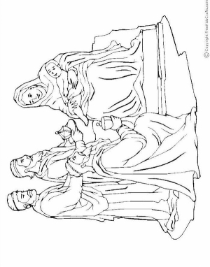 Coloring page of the wisemen at the nativity