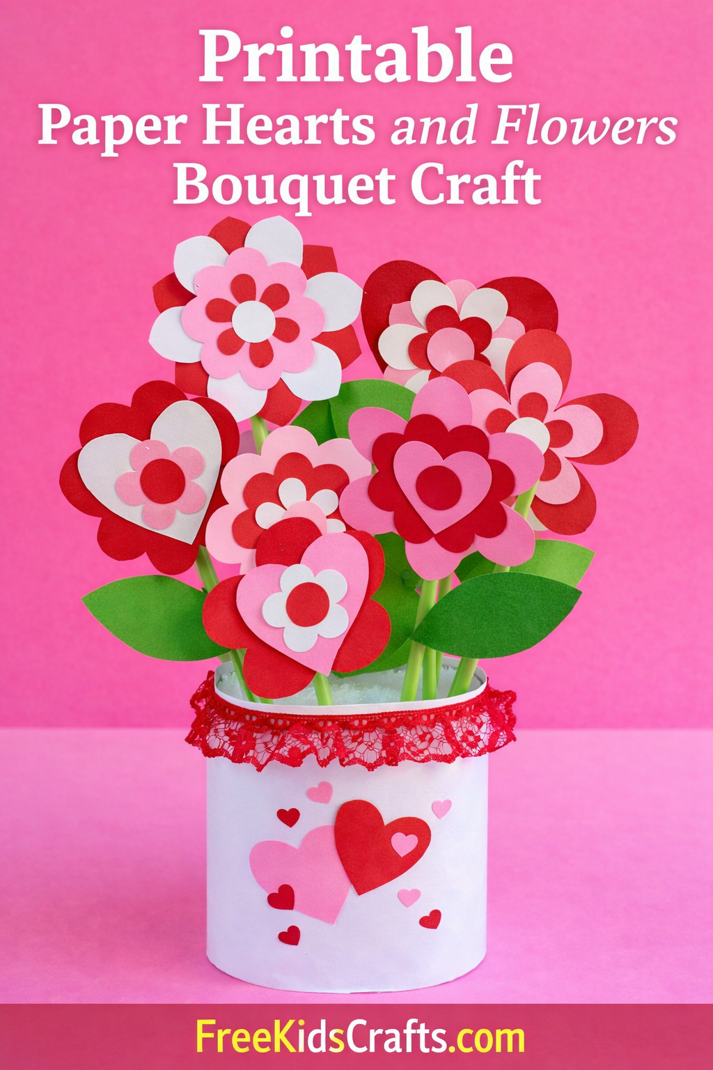 Printable Paper Hearts and  Flowers  Bouquet Craft