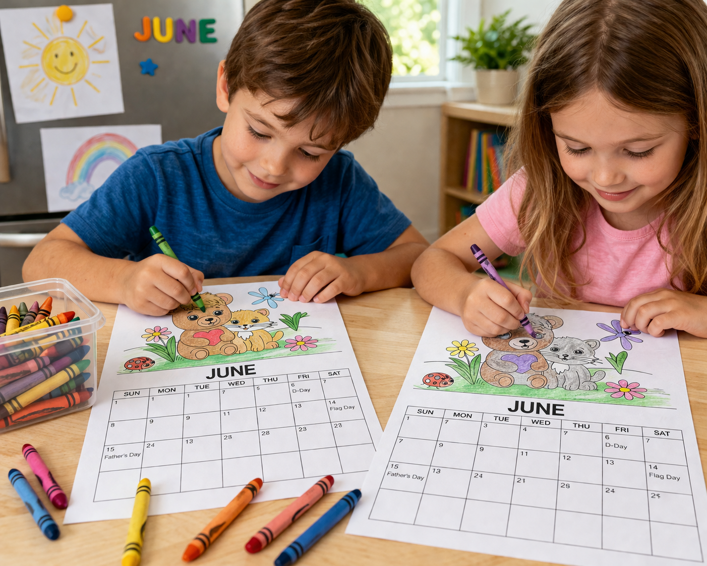 kids coloring june calendar pages