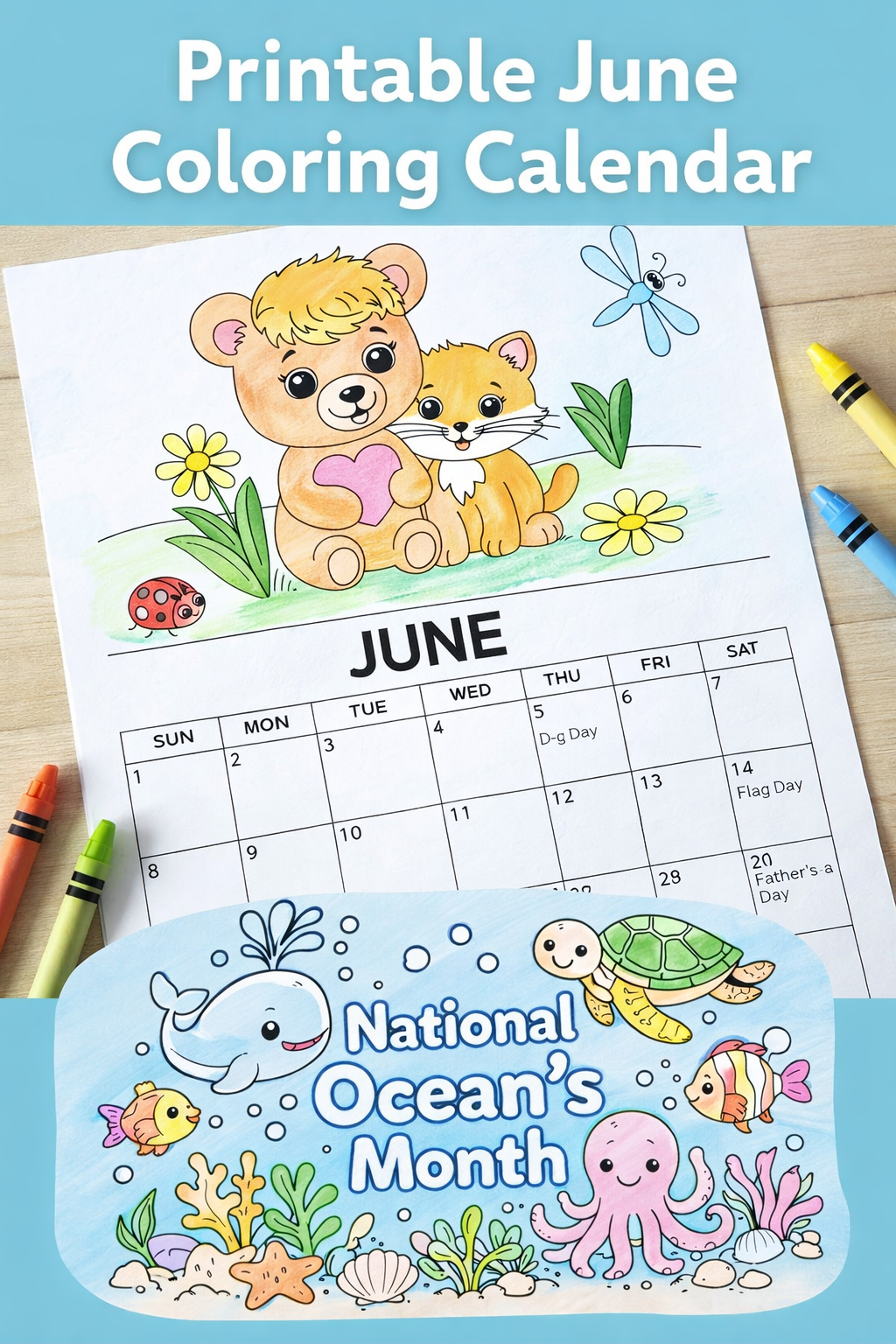 Printable June Coloring Calendar