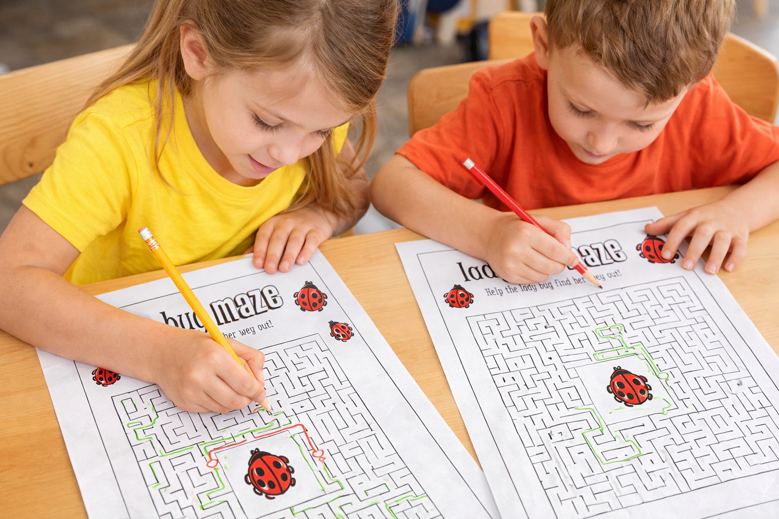 kids playing with summer fun ladybug maze printable