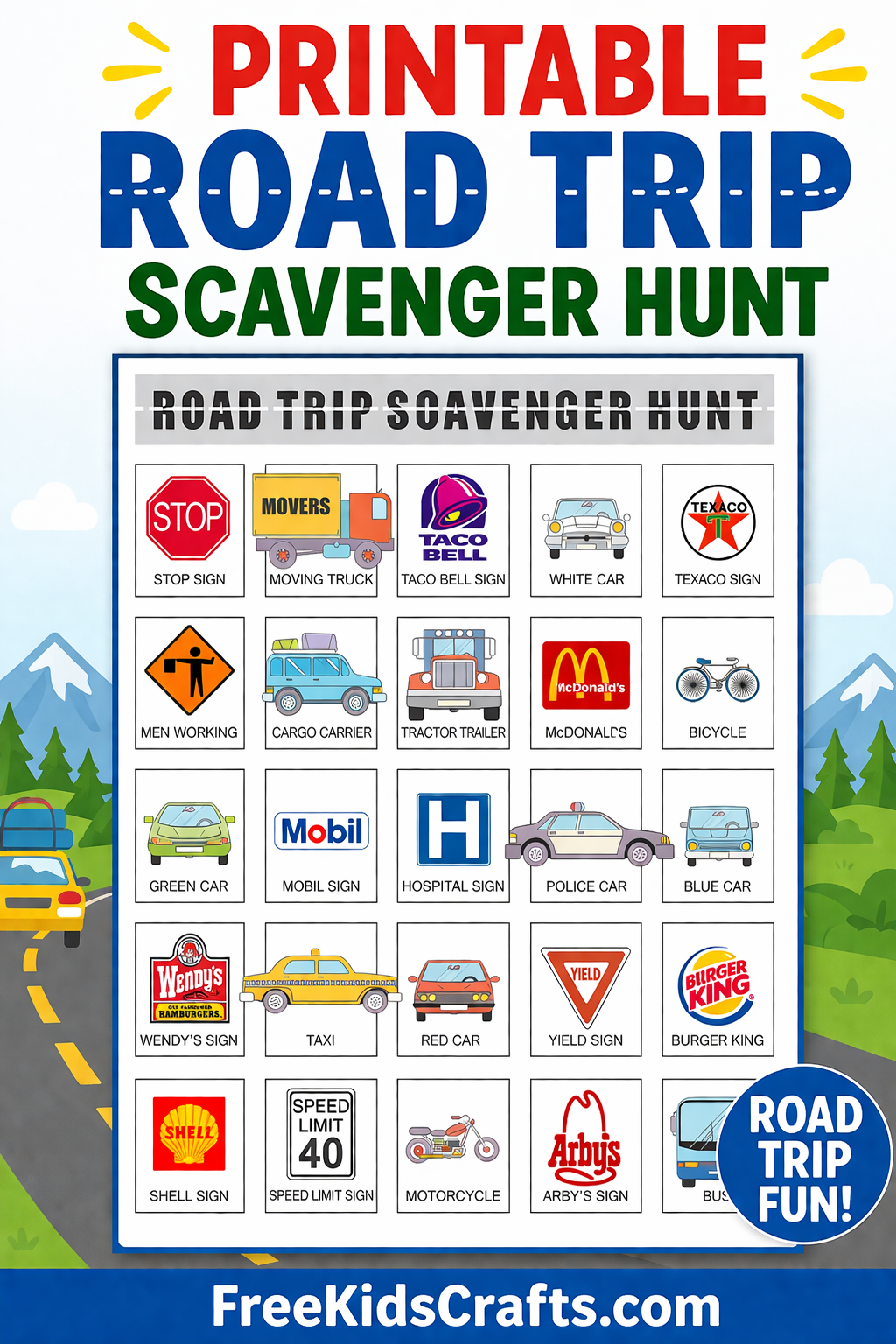Printable Road Trip Scavenger Hunt