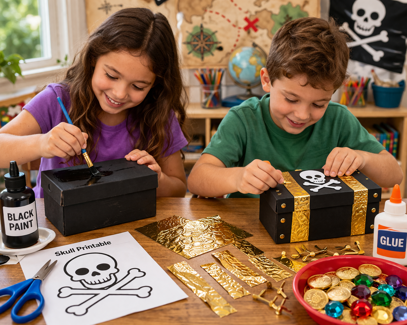 kids making a craft treasure chest