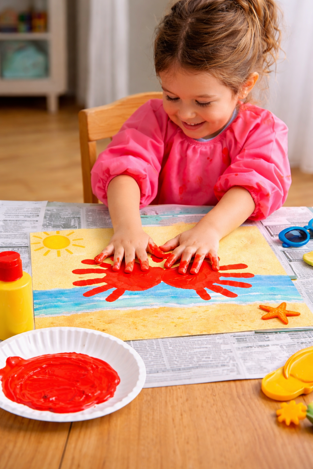 girl making a craft with finger paints