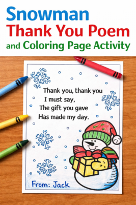 Snowman Thank You Poem and Coloring Page Activity