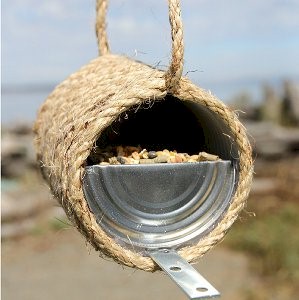Recycled Can and Rope Birdfeeder