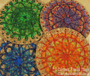 Make cork coasters with Spirograph designs.