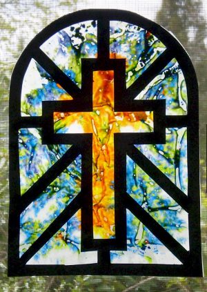 Faux Stained Glass Melted Crayon Cross Sun Catcher