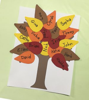 Construction paper tree with fall colored leaves