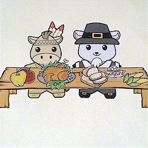 Buddies Paper Doll Thanksgiving Table