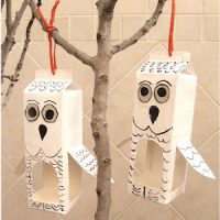 Recycled milk cartons turned into Owl Bird Feeders
