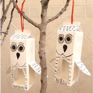 Recycled Milk Carton Owl Bird Feeder