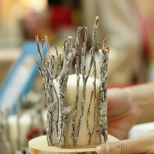 Rustic Silver Twig Candle