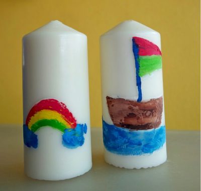 DIY candle tissue transfer art project for kids
